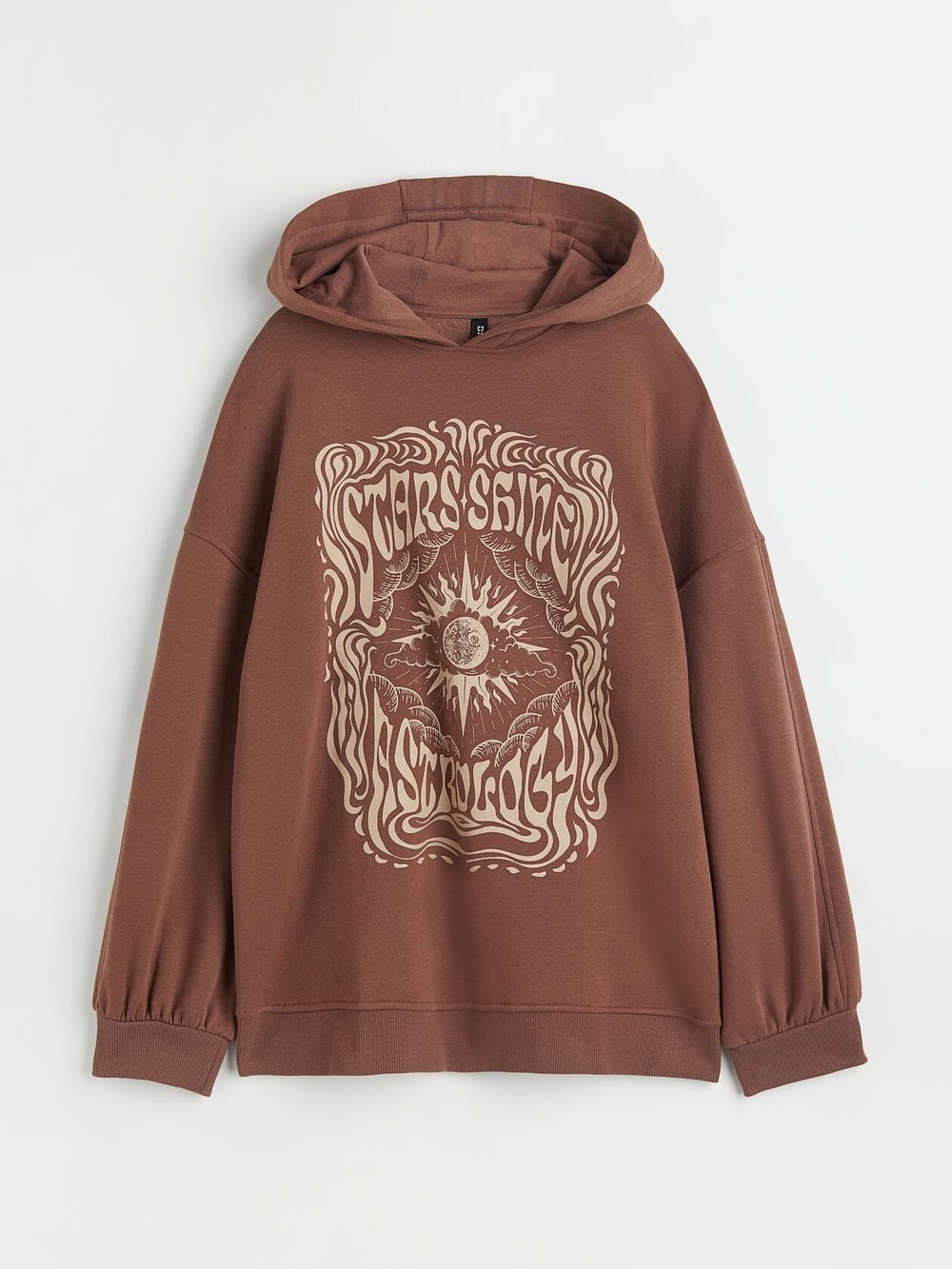 H&M Brown Hoodie with Cream Graphic